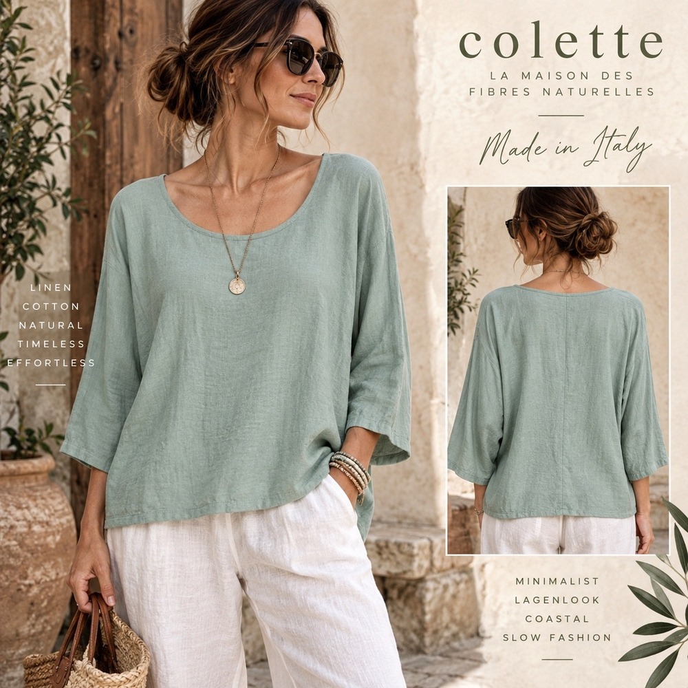 Colette Italy Linen Cotton One Size NWT Sage Green Top Minimalist Lagenlook #001